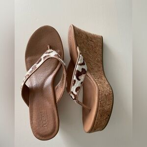 UGG Natassia leopard wedge calf hair cork sandals 👡